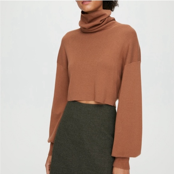 Aritzia Sweaters - Aritzia Wilfred Rebecca Crop Turtleneck Sweater Honey Brown XS